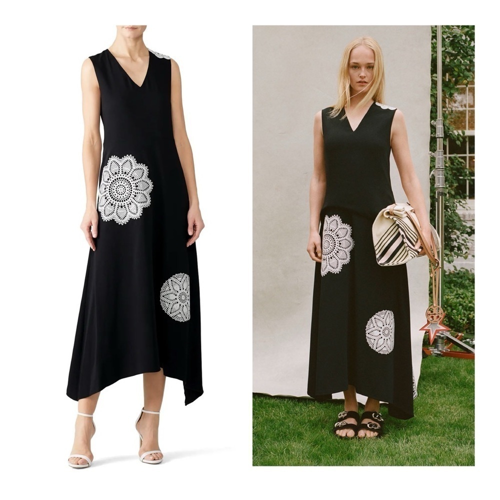 Tory Burch Black Embroidered Lace Applique Resort Collection Sleeveless Dress